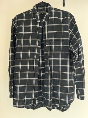 Madewell Black and White Windowpane Flannel Shirt